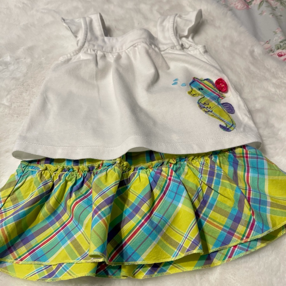 Carters 12month Girls Seahorse Shirt/Skirt outfit